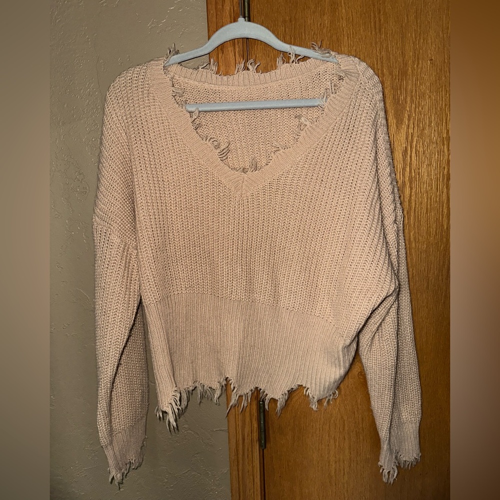 Distressed Raw Hem Knit Sweater